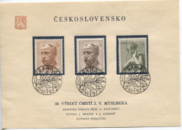 Tschechoslowakei # 734-6 Briefstück Ersttagsstempel Josef Myslbek Bildhauer - Storia Postale