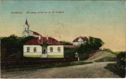 T2/T3 1928 Középlak, Cuzaplac (Szilágy); Állami Iskola, Tanítói Lak és Református Templom / School, Teacher's House, Cal - Unclassified