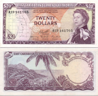 Eastern Caribbean 20 Dollars ND 1965 QEII  P-15 EF-AUNC - East Carribeans