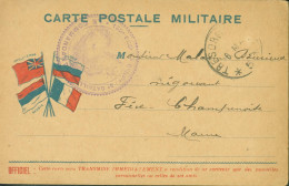 Guerre 14 CP FM Drapeaux Grande Bretagne Serbie Russie France CAD Trésor & Postes 6 MAI 15 SP 5? - Guerra Del 1914-18