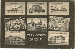 T2/T3 1913 Máramarossziget, Sighetu Marmatiei; Fő Tér, Törvényszék, Vigadó, Korona Szálloda, Groedel Villa, Országos Elm - Non Classés