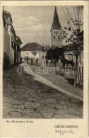 T2/T3 1917 Nagysink, Gross-Schenk, Cincul Mare, Cincu; Ev. Kirchturm U. Schule / Evangélikus Templom és Iskola. Thierfel - Ohne Zuordnung