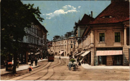 T2/T3 1913 Nagyszeben, Hermannstadt, Sibiu; Disznódi Utca, Villamos, Julius Wermescher üzlete, Római Császár Szálloda /  - Ohne Zuordnung