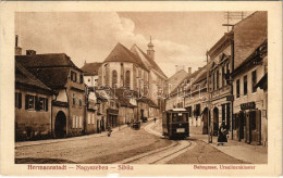 T3 1915 Nagyszeben, Hermannstadt, Sibiu; Bahngasse, Ursulinenkloster / Vasút Utca, Villamos, A Fenig üzlete, Emanuel N.  - Non Classés