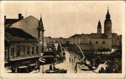 T3 1942 Nagyvárad, Oradea; Látkép A Kőrös Híddal, Dermata, Lőrincz üzlete, Villamos, Kerékpár, Templom / Cris Bridge, Sh - Zonder Classificatie