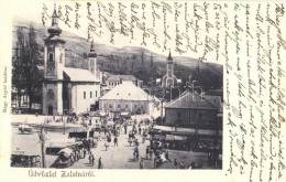 T2/T3 1904 Zalatna, Zlatna; Piac Tér, árusok, Templomok, üzlet. Nagy Árpád Kiadása / Market Square, Vendors, Churches, S - Unclassified
