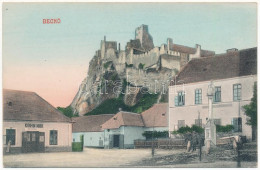 ** T1 Beckó, Beczkó, Beckov; Vár, Kohn Mór üzlete, Iskola. Bruck Gyula Felvétele és Kiadása / Hrad / Castle, Shop, Schoo - Unclassified