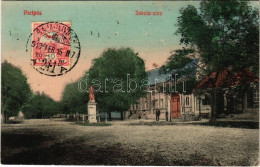 T2/T3 1913 Paripás, Parabuty, Parabutsch, Parabuc, Ratkovo; Iskola Utca, Szobor. Schröder 490. / Street, Statue. TCV Car - Unclassified