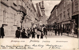 T2/T3 1901 Pozsony, Pressburg, Bratislava; Mihálykapu Utca, Schwarz Testvérek üzlete / Michaelerthorgasse / Street, Shop - Ohne Zuordnung