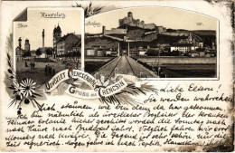 T2 1896 (Vorläufer) Trencsén, Trencín; Fő Tér, Vár, Vasúti Híd. Gansel Lipót / Main Square, Castle, Railway Bridge. Art  - Sin Clasificación