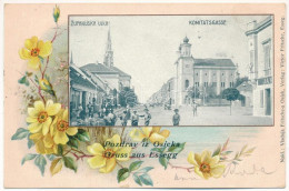 T2 1899 (Vorläufer) Eszék, Essegg, Osijek; Zupanijska Ulica / Comitatsgasse / Utca, Zsinagóga, Piac / Street, Synagogue, - Unclassified