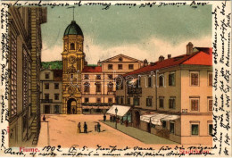 T2/T3 1902 Fiume, Rijeka; Stadtthurm / Városi Toronyóra / Clocktower. Art Nouveau Litho - Non Classés