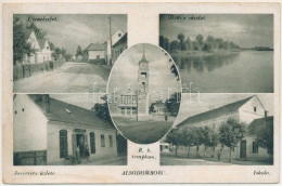 T2/T3 1944 Alsódomboru, Donja Dubrava; Utca, Dráva Folyó, Iskola, Római Katolikus Templom, Jovicsics Elemér üzlete / Str - Sin Clasificación