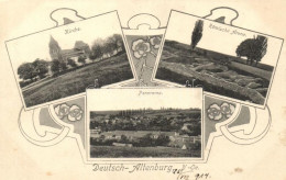 T2/T3 1914 Bad Deutsch-Altenburg, Németóvár; Kirche, Römische Arena, Panorama. Sperlings Postkartenverlag, Art Nouveau ( - Ohne Zuordnung