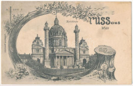 T2/T3 1907 Wien, Vienna, Bécs; Karlskirche. Gruss Aus Wien / Art Nouveau, Floral Frame With Tree Trunk (fl) - Unclassified