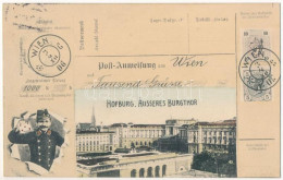 T2/T3 1907 Wien, Vienna, Bécs; Hofburg. Äusseres Burgtor. Tausend Grüsse / Royal Castle. Art Nouveau Montage With Postal - Non Classés