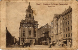 T3/T4 1914 Wien, Vienna, Bécs V. Matzleinsdorf, Pfarrkirche St. Florian, Erbaut 1725, Tapezierer / Church, Tram, Automob - Non Classés