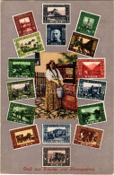 ** T2/T3 Bosnia And Herzegovina, Gruss Aus Bosnien Und Herzegowina / Montage With Stamps And Folklore. Simon Kattan Sara - Non Classificati