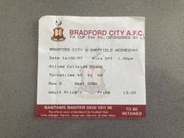 Bradford City V Sheffield Wednesday 1996-97 Match Ticket - Biglietti D'ingresso
