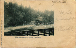 T3/T4 1898 (Vorläufer) Cheb, Eger; Waldrestaurant Insel Mühlerl / Forest Restaurant. Verlag Georg Löw (wet Damage) - Sin Clasificación
