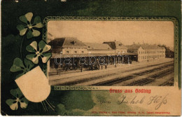 * T2/T3 1903 Hodonín, Göding; Bahnhof / Railway Station. Art Nouveau Litho Frame With Clovers (EK) - Zonder Classificatie