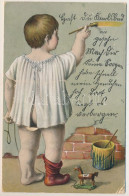 T3 1911 Karlovy Vary, Karlsbad; Leporellocard With 10 Pictures. Little Boy Is Painting, Toy. WSSB Litho (EK) - Zonder Classificatie