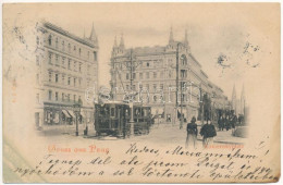 T3 1899 (Vorläufer) Praha, Prag, Prague; Komenskyplatz / Street View, Tram, Karel Zajicek Shop. L. J. (ázott / Wet Damag - Non Classés