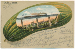 T3/T4 Znojmo, Znaim; Railway Bridge, Train, Locomotive. Verlag Buchhandlung Loos No. 257. Art Nouveau, Litho Frame With  - Non Classés