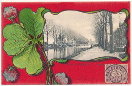 T2 1901 Maastricht, Groet Uit Langs Het Kanaal / Canal, Promenade. Math. Crolla. TCV Card. Art Nouveau, Litho Frame With - Ohne Zuordnung