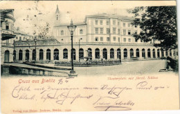 T2/T3 1901 Bielsko-Biala, Bielitz; Theaterplatz Mit Fürstl. Schloss / Theatre And Castle (EK) - Sin Clasificación