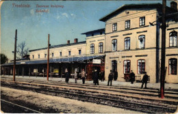 T2/T3 1915 Trzebinia, Tchebin (Galizien); Dworzec Kolejowy / Bahnhof / Railway Station (worn Corners) + "K.u.k. Militärz - Ohne Zuordnung