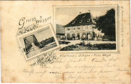 T3 1904 Emmendingen, Gruss Aus Wasser. Elzbrücke, Gasthaus Z. Ochsen V. Fritz Weyh / Bridge, Inn. Art Nouveau, Floral (E - Sin Clasificación