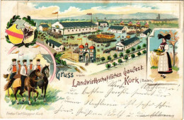 T3 1905 Kork (Kehl), Gruss Vom Landwirthschaftlichen Gaufest. Art Nouveau, Floral, Litho With Coat Of Arms (small Tears) - Unclassified