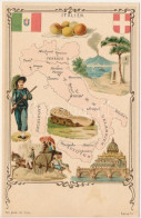 ** T1 Italien / Italy. Art Nouveau Litho Map With Coat Of Arms And Flag. Serie 74. - Sin Clasificación