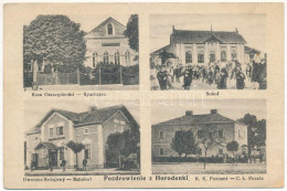 * T2/T3 1916 Horodenka, Horodence, Horodenke; Sparkassa, Sokol, Bahnhof, K. K. Postamt / Savings Bank, Sokol House, Rail - Unclassified