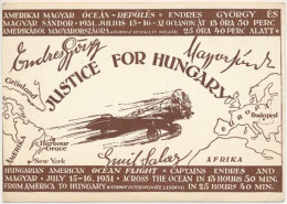 ** T2/T3 1931 Justice For Hungary, Endresz György és Wilczek Sándor Amerikai-Magyar óceánrepülése. Kiadja A Magyar Nemze - Zonder Classificatie