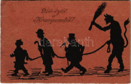 T2/T3 1927 Üdvözlet A Krampusztól! Sziluett / Krampus Greeting With Silhouettes (EK) - Ohne Zuordnung