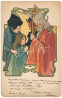 * T3 1900 Krampusz és Mikulás. Szecessziós / Krampus And Saint Nicholas. Frank Josseck & Co. 313. Art Nouveau, Litho (EM - Non Classés