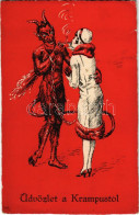 * T2/T3 Üdvözlet A Krampusztól! / Krampus Smoking With Lady (kis Szakadás / Small Tear) - Non Classés