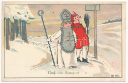 T2/T3 1923 Krampusz és Mikulás Gyerekek / Krampus And Saint Nicholas As Children. Nr. 22-214. Litho S: Anny Tekauz (kis  - Zonder Classificatie