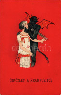 * T2/T3 Üdvözlet A Krampusztól / Krampus Greeting. SB 7102. Litho (ázott / Wet Damage) - Zonder Classificatie