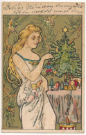* T3 Karácsony / Golden Christmas. Art Nouveau Litho Postcard S: Kieszkow (fl) - Ohne Zuordnung