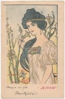 T2/T3 1901 L'odorat / Smell. Art Nouveau Litho Postcard S: Kieszkow - Sin Clasificación