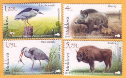 2018 Moldova Moldavie Fauna  Nature, Nature Reserve. Forest. Birds. Animals. Boar. Zubr. 4v Mint - Moldavie