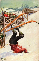 T2/T3 1911 Téli Sport Művészlap, Síelő Baleset, Síugrás / Winter Sport Art Postcard, Ski Accident, Ski Jump. Marke "Egem - Sin Clasificación