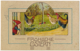 T4 1908 Fröhliche Ostern / Easter Greeting Art Postcard With Dwarf, Chicken And Eggs. Emb. Litho (lyuk / Pinhole) - Zonder Classificatie