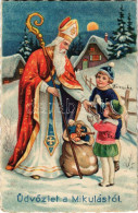 T2/T3 1932 Üdvözlet A Mikulástól / Saint Nicholas Greeting. Litho (EK) - Unclassified