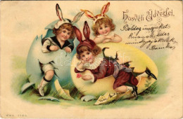 T2/T3 1901 Húsvéti üdvözlet, Kisgyerekek Nyuszi Jelmezben / Easter Greeting, Children In Rabbit Costumes, Litho (EK) - Non Classificati