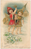 T4 1907 Herzlichen Glückwunsch Zum Neuen Jahre / New Year Greeting Art Postcard, Litho (lyuk / Pinhole) - Zonder Classificatie
