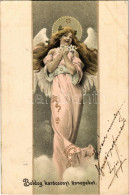 T2/T3 1903 Boldog Karácsonyi ünnepeket. Szecessziós Hölgy / Christmas Greeting, Art Nouveau Lady Litho - Non Classés